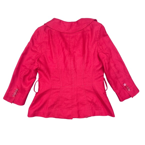 Zara Woman Red Textured 3/4 Sleeve‎ Blazer Jacket Button Front Peplum size 8 - Picture 3 of 9